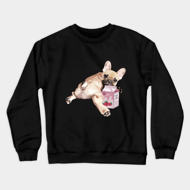 French bulldog lovers, frenchie and strawberry milk, smoothie, milk shake, Crewneck Sweatshirt by Collagedream